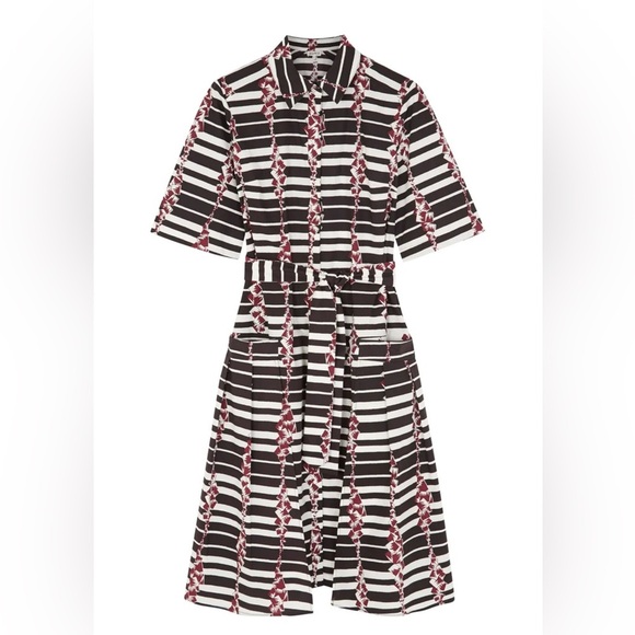 SUNO Midi Shirt Dress Women’s 8 Black White Red Belted Classic Career Business - Picture 1 of 11